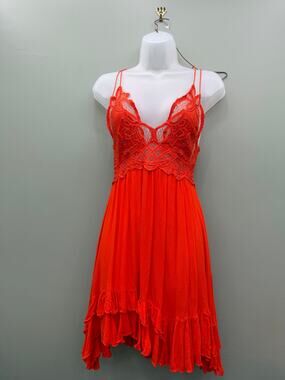 Free People FP One Adella Slip Dress Small Orange Lace Boho Handkerchief